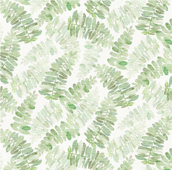 Sweet Magnolia Fern Leaves White Fabric