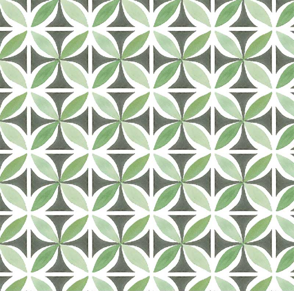 Sweet Magnolia Tile Leaves Green Steel Fabric