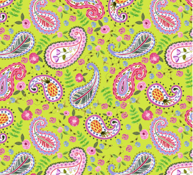 My Watercolor Garden Paisley Spring Green Fabric