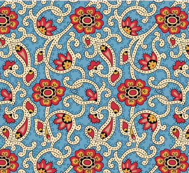 Addison Floral Scroll Blue Fabric