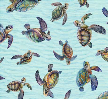 Endless Blues Sea Turtle Toss Aqua Fabric