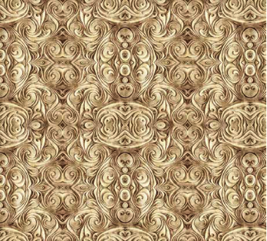 Endless Blues Scroll Medallion Tan Fabric