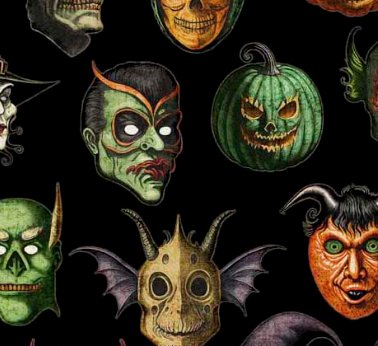 Creepsville Creepy Face Allover Black Yardage