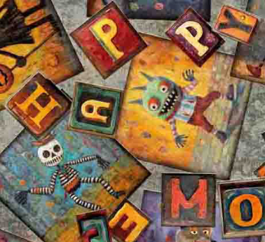 Creepin' it Real Halloween Patchwork Gray Yardage