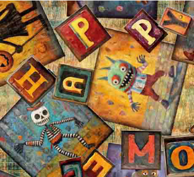 Creepin' it Real Halloween Patchwork Gold Yardage