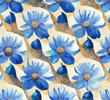 Dancing Blossoms Set Floral Blue Fabric