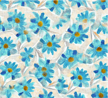 Dancing Blossoms Overlapping Floral Turquoise Yardage