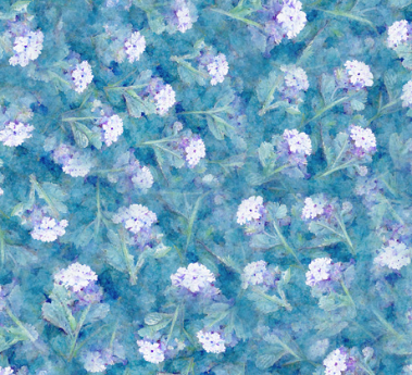 Dancing Blossoms Tossed Floral Sprigs Turquoise Fabric