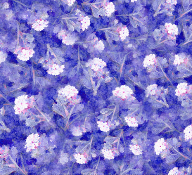 Dancing Blossoms Tossed Floral Sprigs Purple Fabric