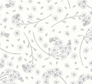 Dancing Blossoms Tossed Floral Sprigs White Fabric