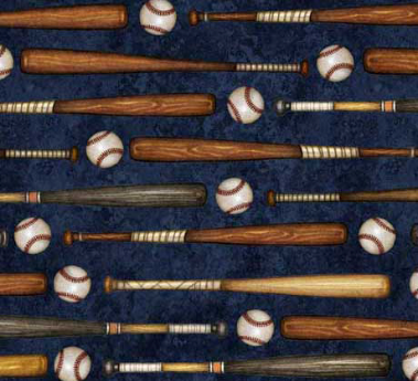 Bases Loaded Bats and Baseballs Navy Fabric