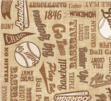 Bases Loaded Baseball Text Tan Fabric