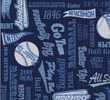 Bases Loaded Baseball Text Navy Fabric