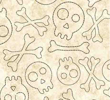 Creepin' it Real Stitched Skulls Cream Yardage
