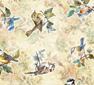 Birdsong Bird Toss Tan Fabric