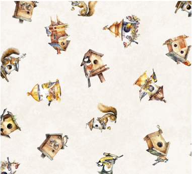 Birdsong Birdhouse Toss Cream Fabric