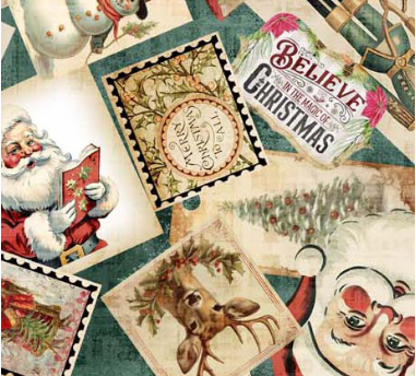 Wonderful Christmastime Christmas Collage Dusty Teal Fabric