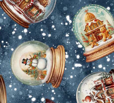 Wonderful Christmastime Snow Globe Toss Dark Blue Fabric