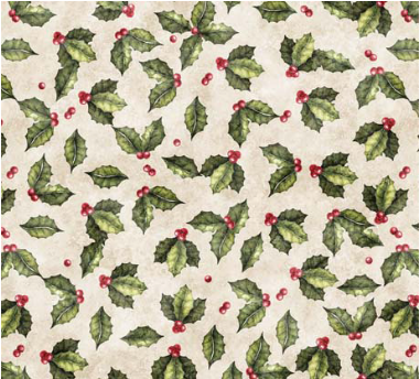 Wonderful Christmastime Holly Toss Cream Fabric