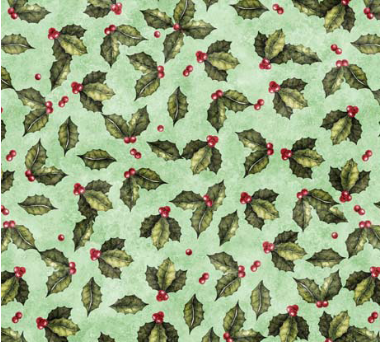 Wonderful Christmastime Holly Toss Pistachio Fabric