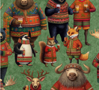 Christmas Party Animals Party Animal Allover Green Yardage