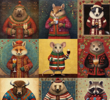 Christmas Party Animals Party Animal Patch Multi Yardage