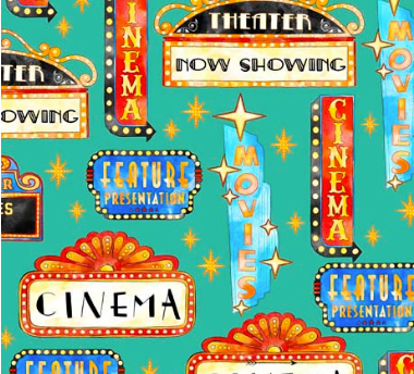 Double Feature Movie Marquees Dark Aqua Fabric