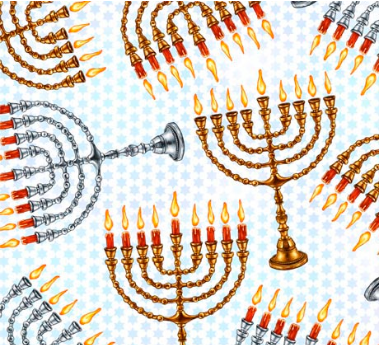 Hanukkah Festival Menorahs White Yardage