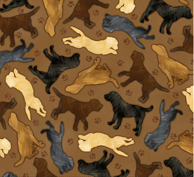 For the Love of Labs Dog Silhouettes Brown Fabric