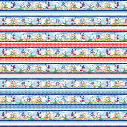 Shoreline Stories Border Stripe Royal Fabric