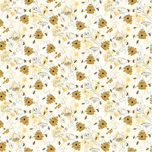 Royal Jelly Bees with Beehives Ivory Fabric