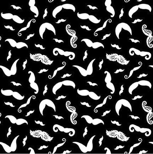 Hipster Moustaches Black Fabric