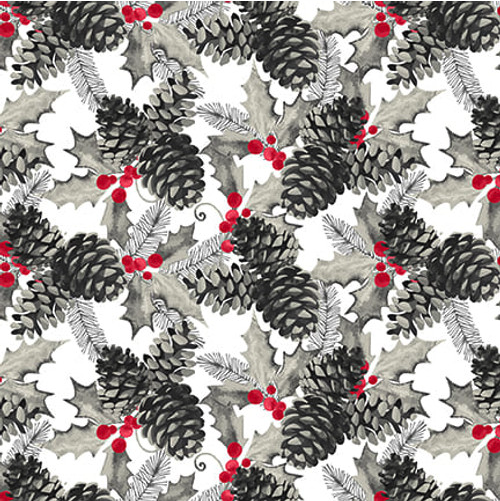 Holiday Style Pine Cones Light Gray Yardage