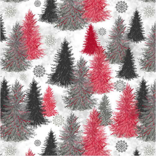 Holiday Style Pine Tree Light Gray Yardage