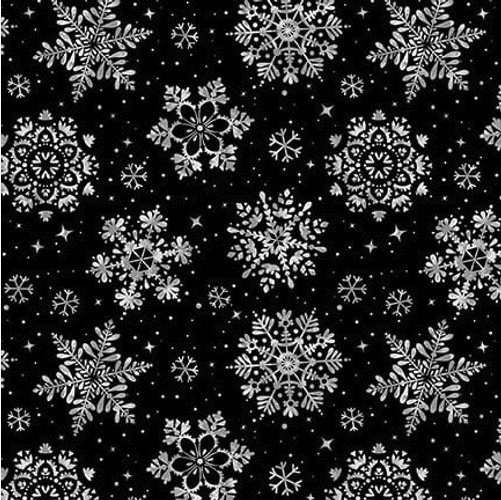 Holiday Style Snowflakes Black Yardage