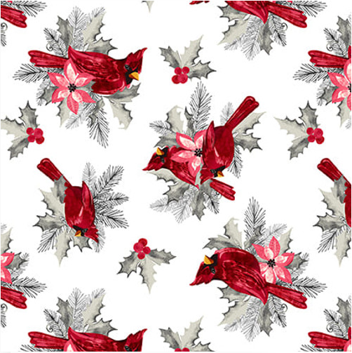 Holiday Style Cardinals White Yardage