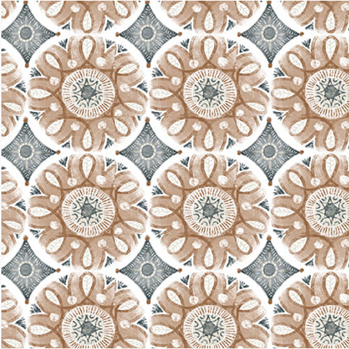 Zanzibar Circle Flowers Fawn Fabric