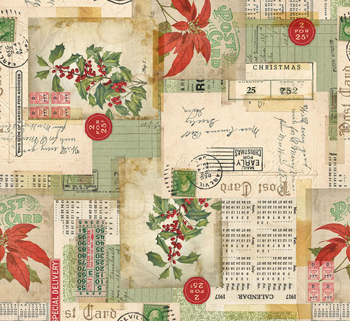 Holidays Past Substrates Postcard Collage Canvas Multi Fabric