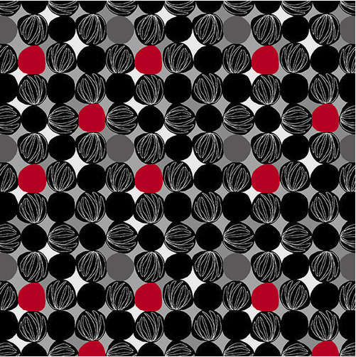 Crimson Garden Touching Dots Black/Gray Fabric