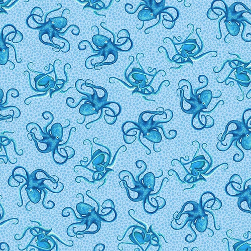 M'Ocean Tossed Octopuses Light Blue Fabric