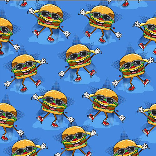 Burger Bar Burger Boogie Blue Fabric