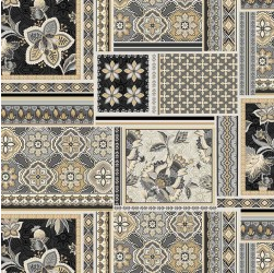 Hampton Court Jacobean Patchwork Grey Fabric