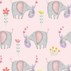 Baby Love Baby Elephant Pink Fabric