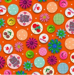 I Heart Kitsch Kitschy Pom Poms Orange Fabric