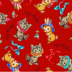 I Heart Kitsch Kitschy Cats Red Fabric