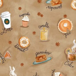 Happy Pie Season Snack Time Tan Fabric