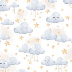 Animal Babies Heavenly Clouds White Yardage