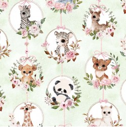 Animal Babies Baby Flowers Green Yardage