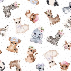 Animal Babies Blissful Babies White Yardage