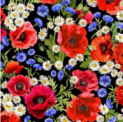 Summer Wildflowers Wild Summer Black Fabric